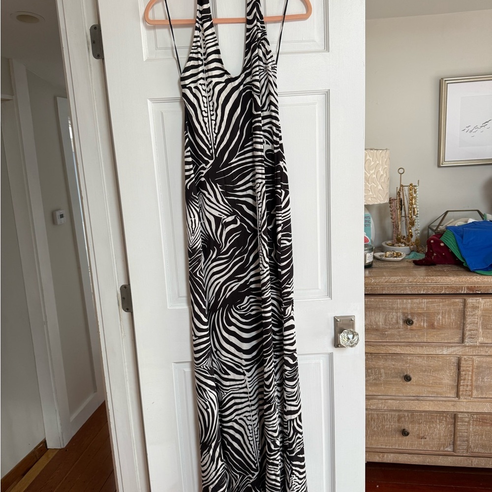 REVOLVE Zebra Print Backless Dress - Black and White